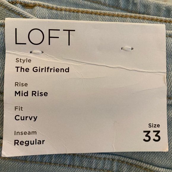 NWT Loft "The Girlfriend" mid rise curvy fit regular inseam jeans, size 33/16 - Picture 3 of 9